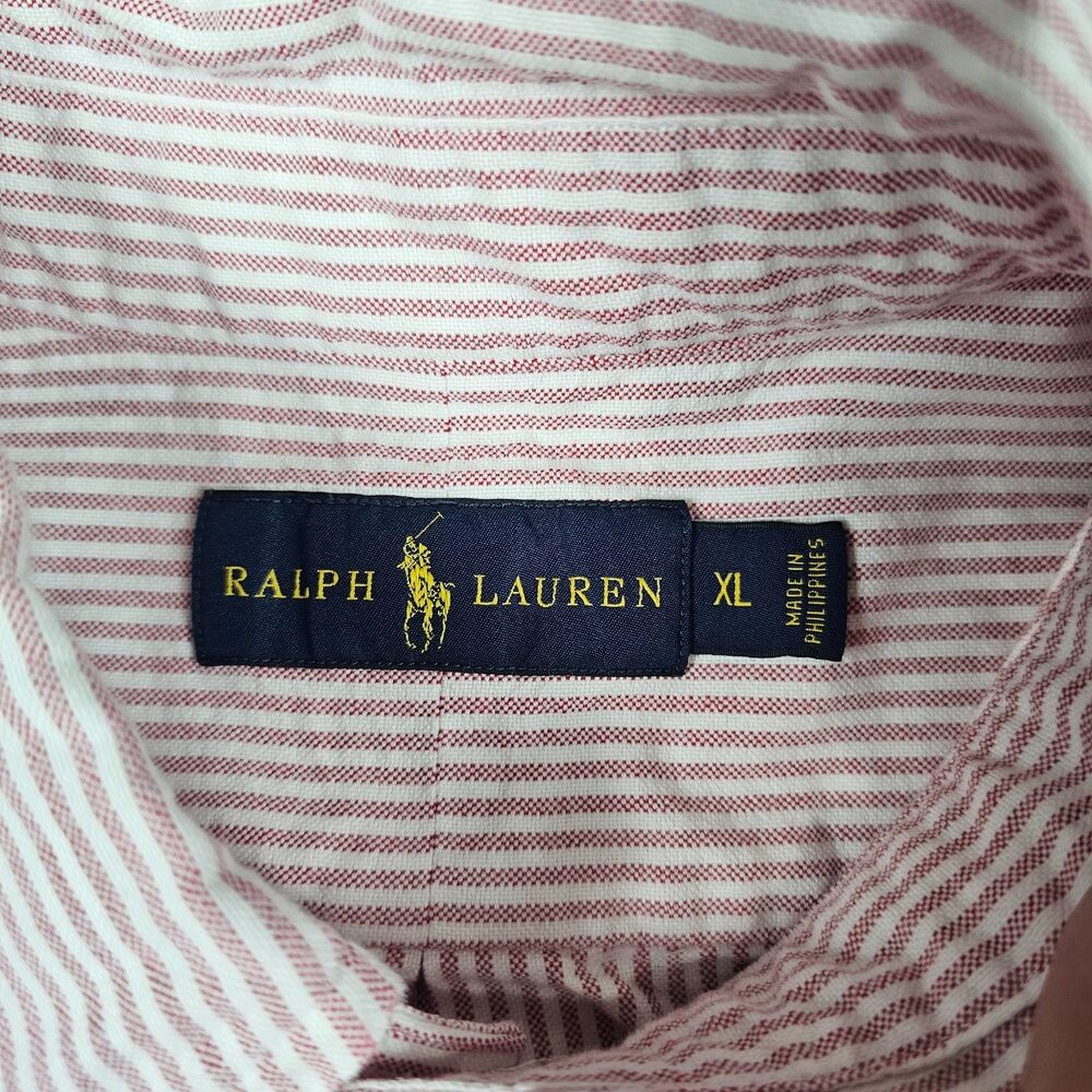 Ralph Lauren Shirt Mens XL Peach White Striped Oxford Long Sleeve Flesh Preppy - Picture 5 of 11